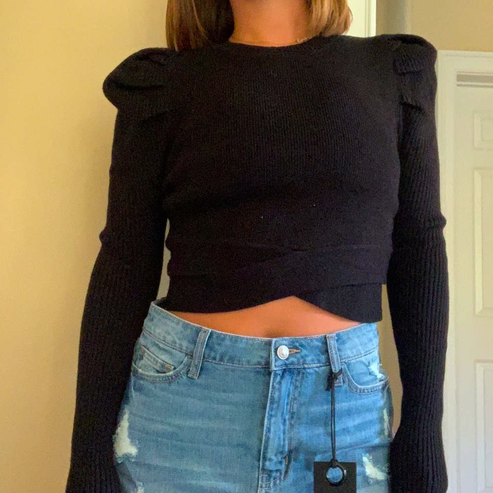 BLUE BLUSH Puff Sleeve Sweater